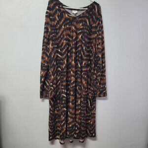 Lularoe Dress Long Sleeve Pockets Animal Print Crew Neck Womens 3XL Plus Brown